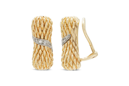 Vintage 1940s Retro Textured Earrings with Diamonds