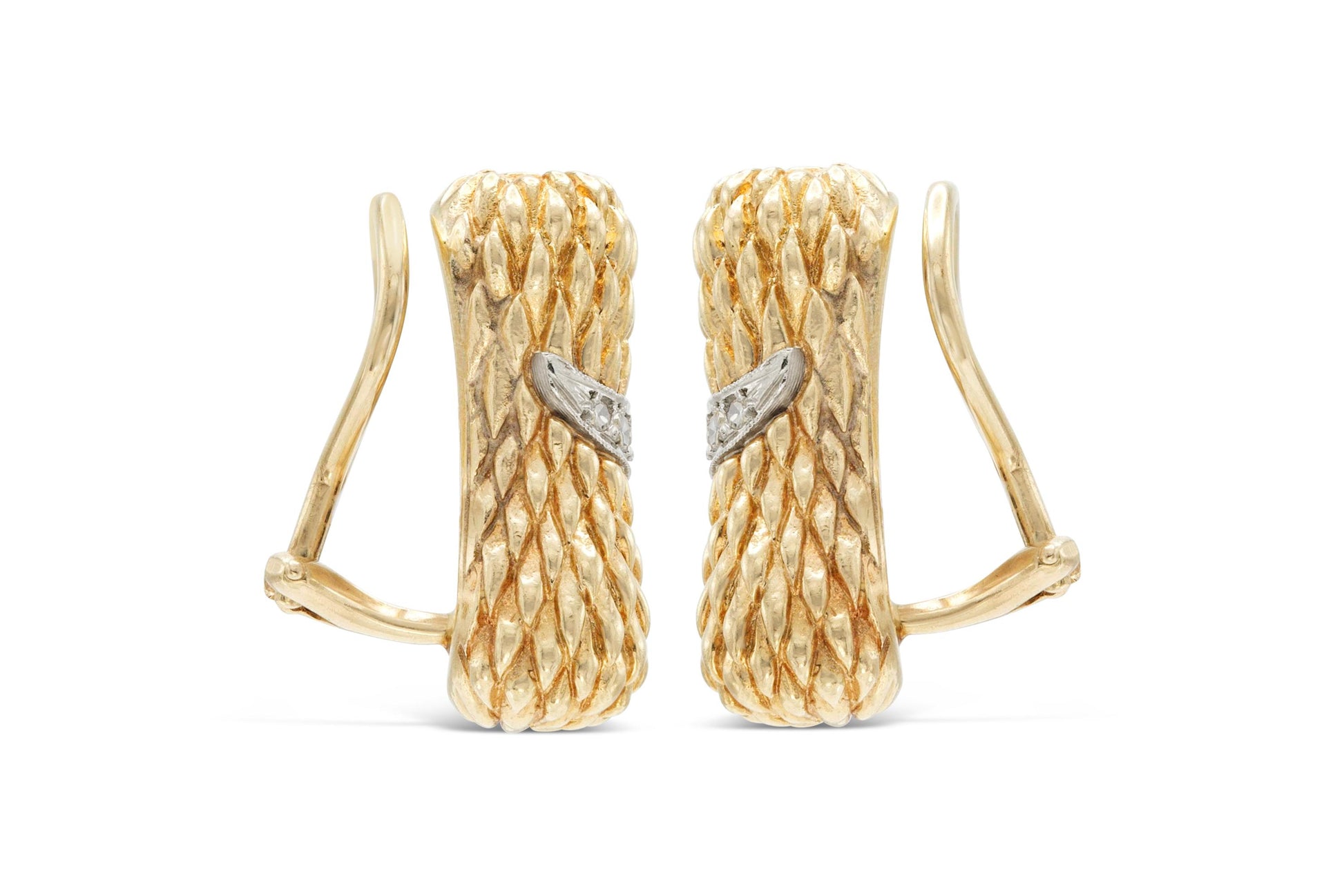 Vintage 1940s Retro Textured Earrings with Diamonds