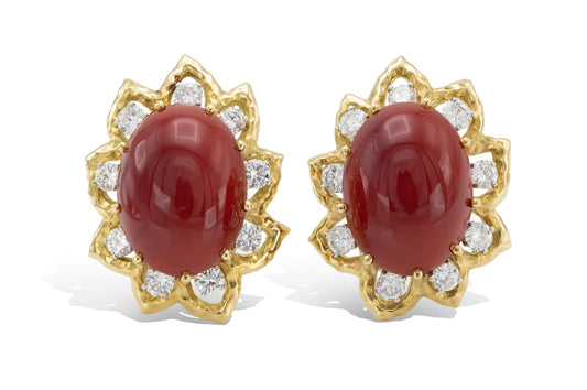 Vintage 1960s David Webb Coral and Diamond Earrings