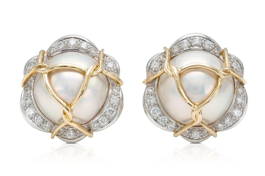 Verdura Pearl and Diamond Earrings