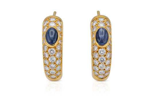 Vintage 1990s Cartier Huggie Earrings with Sapphires and Diamonds