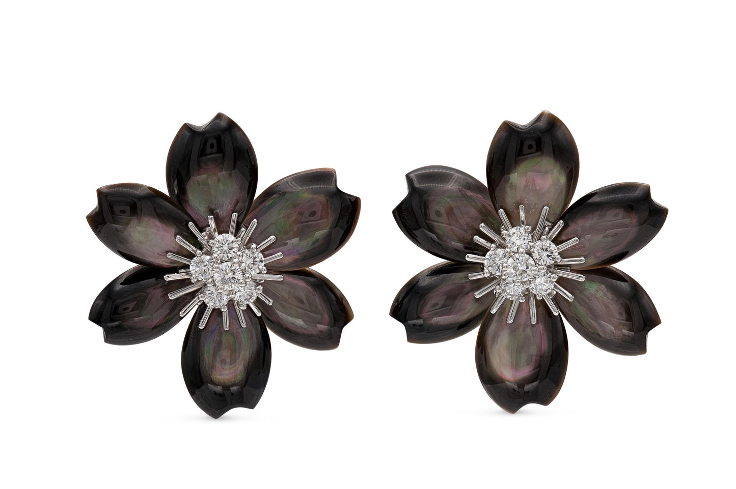 Van Cleef & Arpels Black Mother of Pearl Rose de Noel Earrings