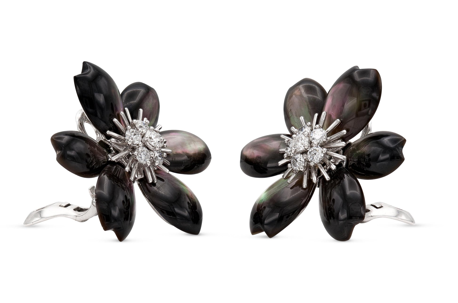 Van Cleef & Arpels Black Mother of Pearl Rose de Noel Earrings