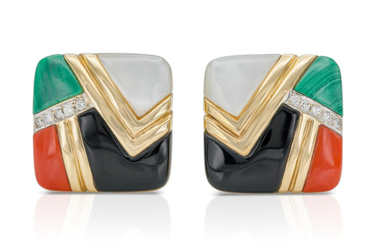 Vintage 1980s Multi Gem-Geometric Earrings