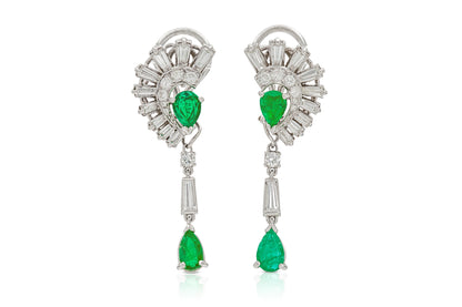 Vintage 1950s 2.00 Carat Emerald and 2.50 Carat Diamond Dangle Earrings