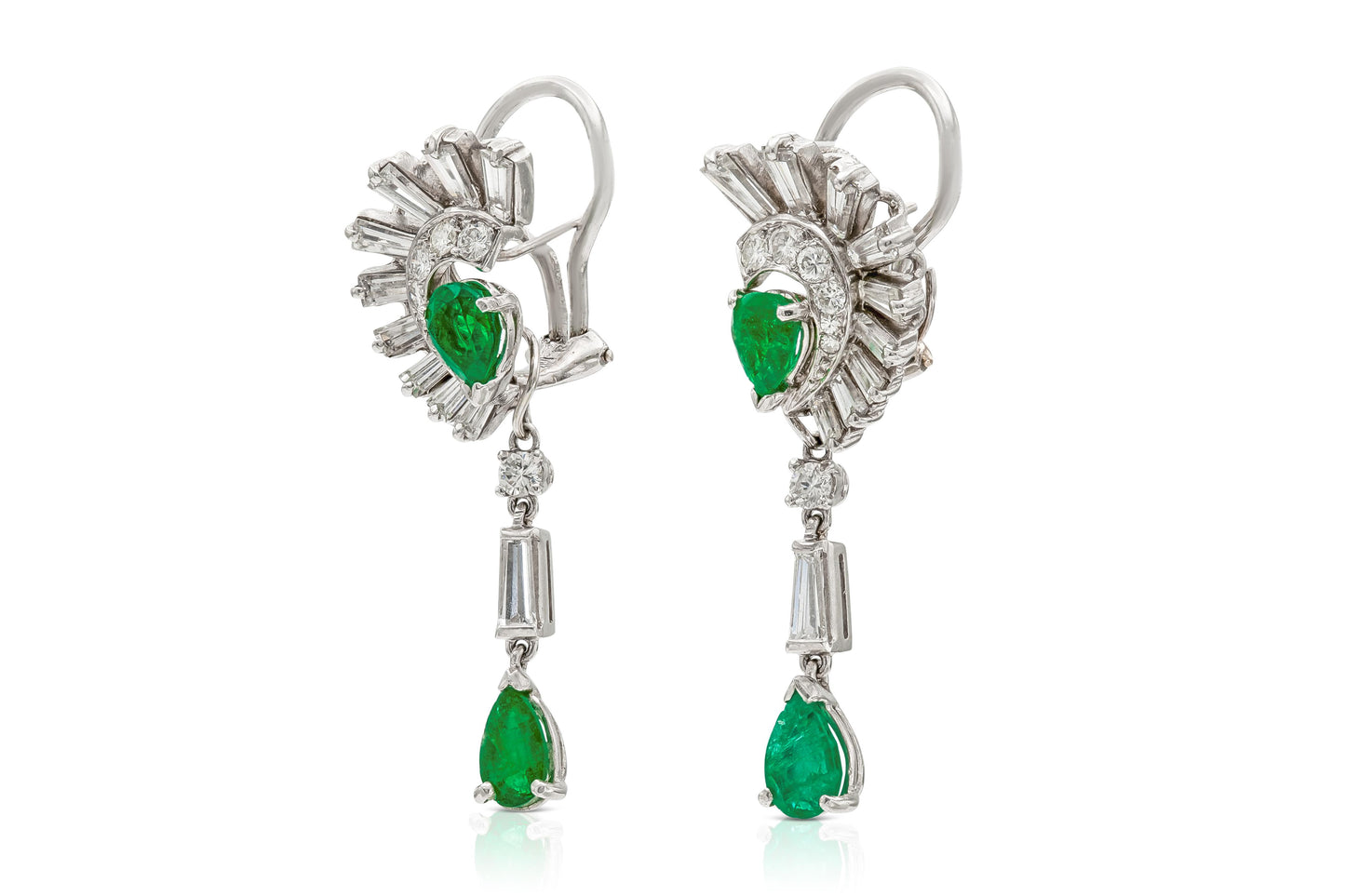 Vintage 1950s 2.00 Carat Emerald and 2.50 Carat Diamond Dangle Earrings