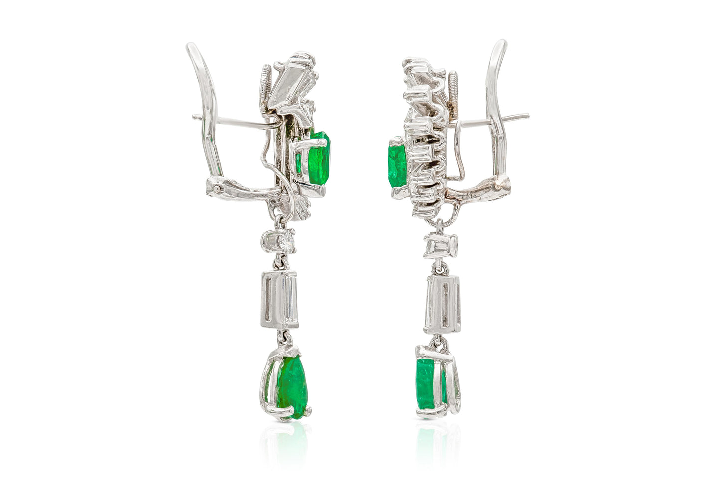 Vintage 1950s 2.00 Carat Emerald and 2.50 Carat Diamond Dangle Earrings