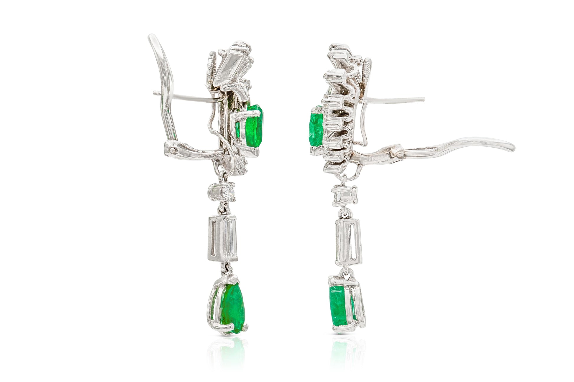 Vintage 1950s 2.00 Carat Emerald and 2.50 Carat Diamond Dangle Earrings