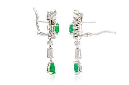 Vintage 1950s 2.00 Carat Emerald and 2.50 Carat Diamond Dangle Earrings