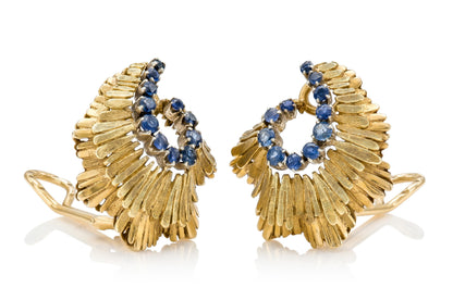 Vintage 1940s Retro Gold Earrings with Sapphires