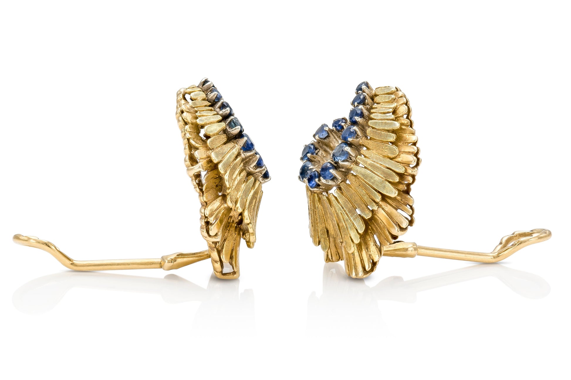 Vintage 1940s Retro Gold Earrings with Sapphires