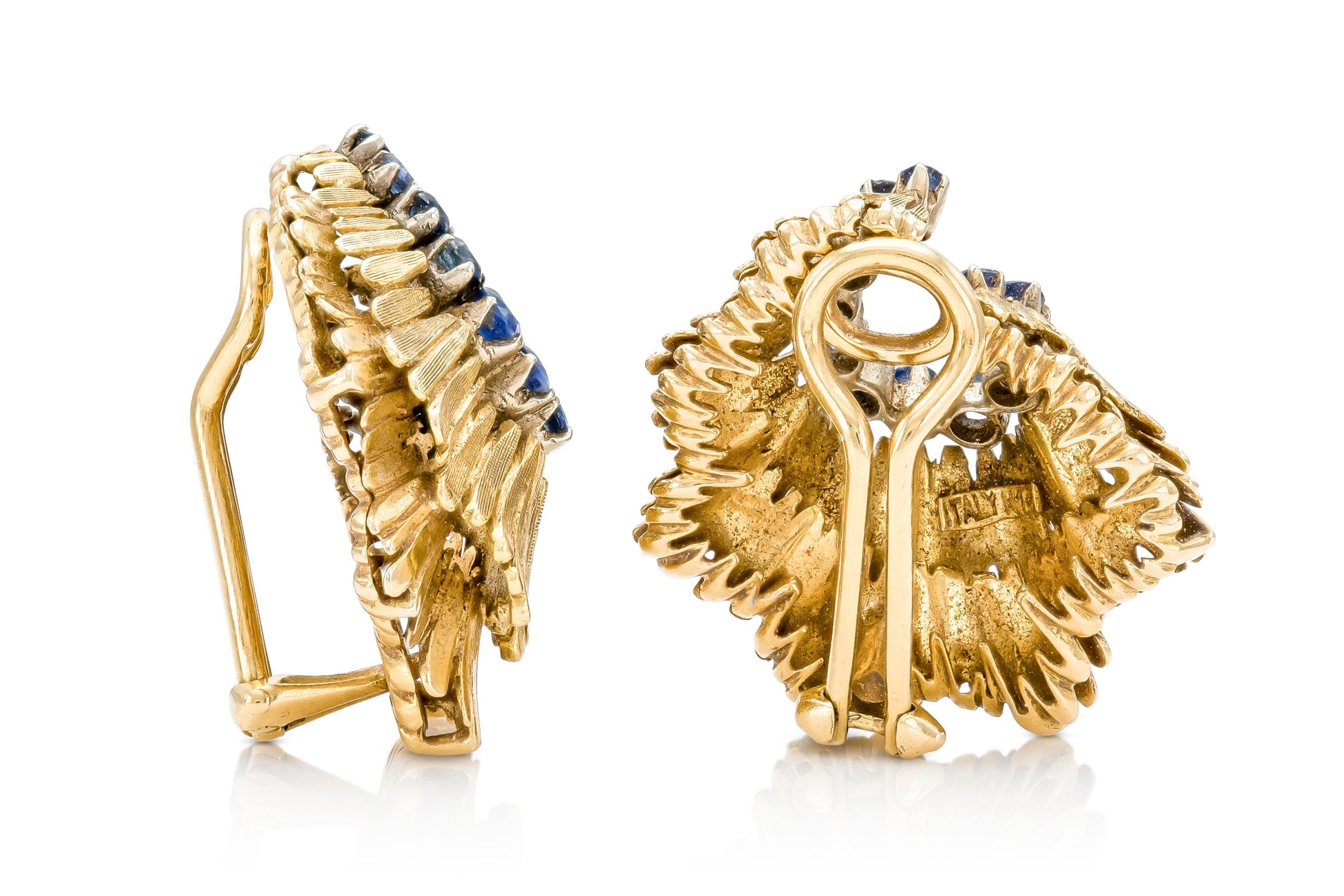 Vintage 1940s Retro Gold Earrings with Sapphires