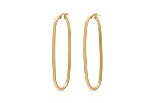 Gold Long Oval Hoop Earrings