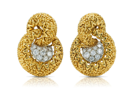 Vintage 1960s Gold and Diamond Earrings