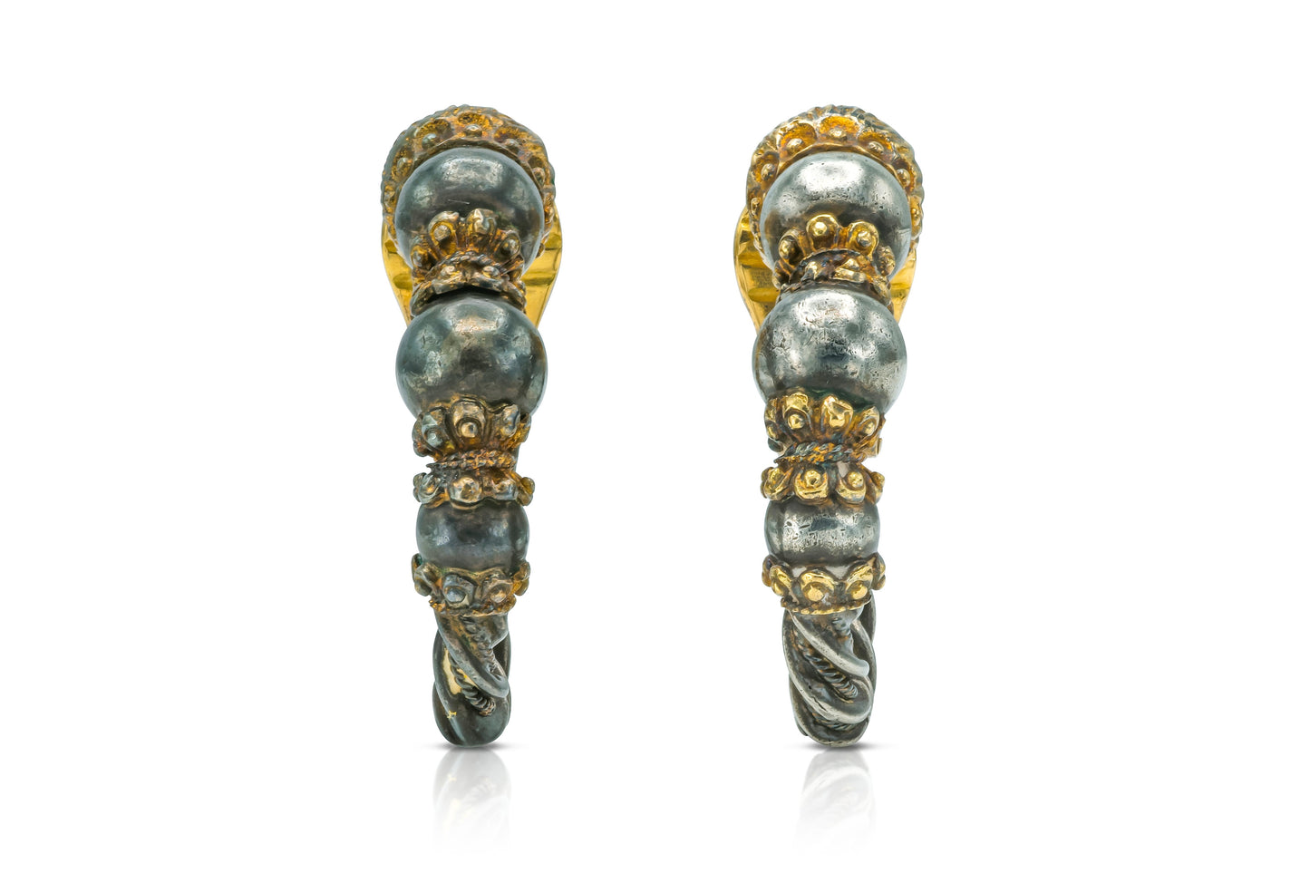 Vintage 1970s Zolotas Silver and Gold Lion Hoop Earrings