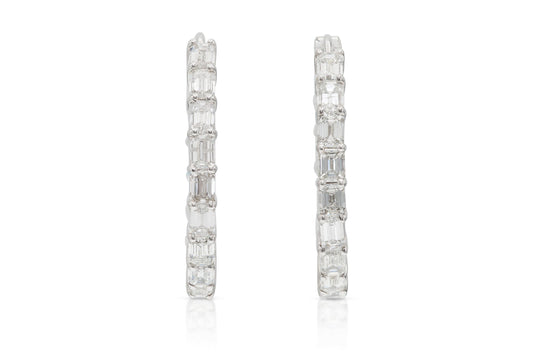 2.00 Carat Emerald Cut Diamond Oval Hoop Earrings