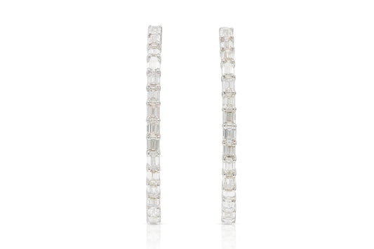 5.50 Carat Emerald Cut Diamond Oval Hoop Earrings