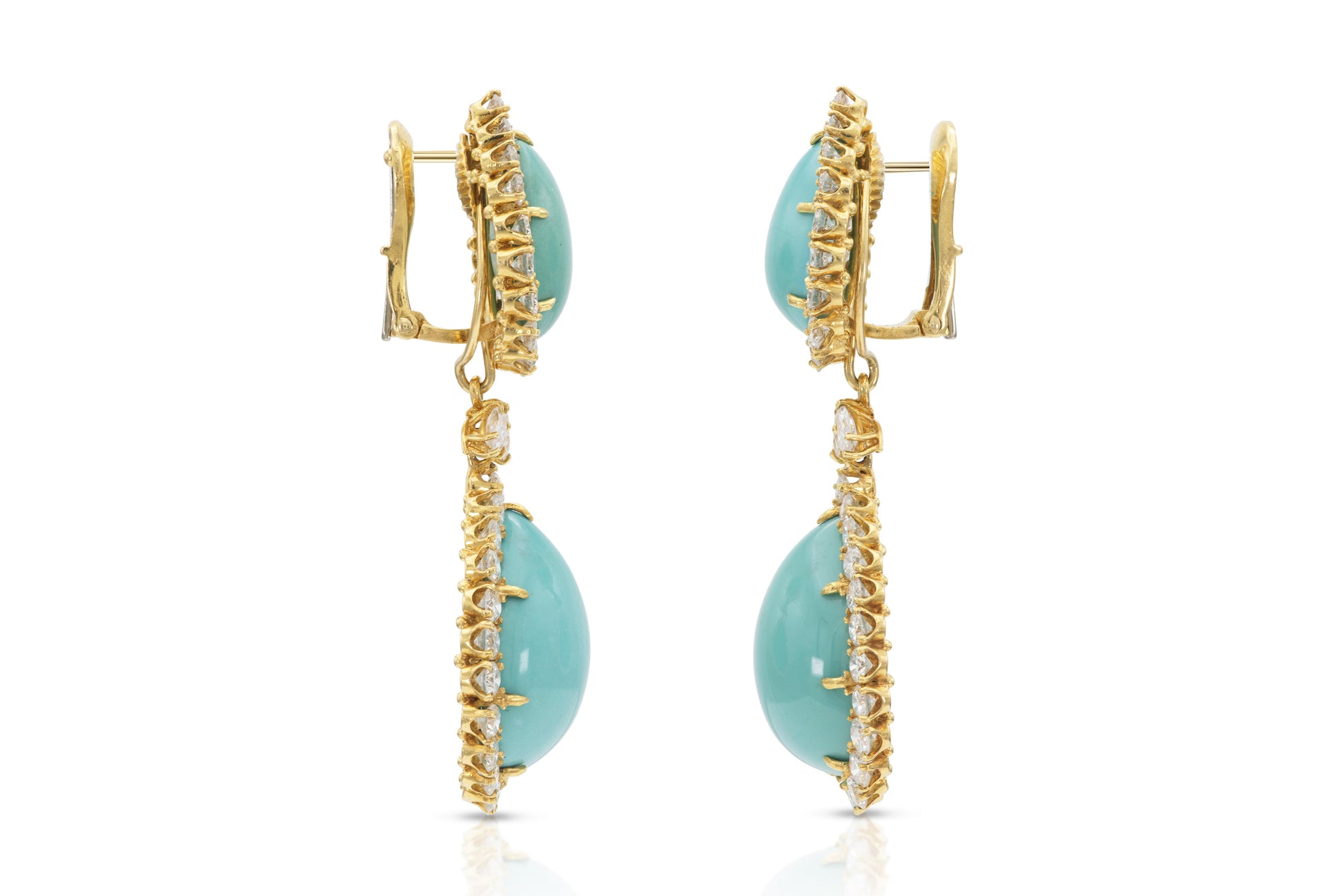 Vintage 1970s David Webb Turquoise and Diamond Detachable Dangle Earrings