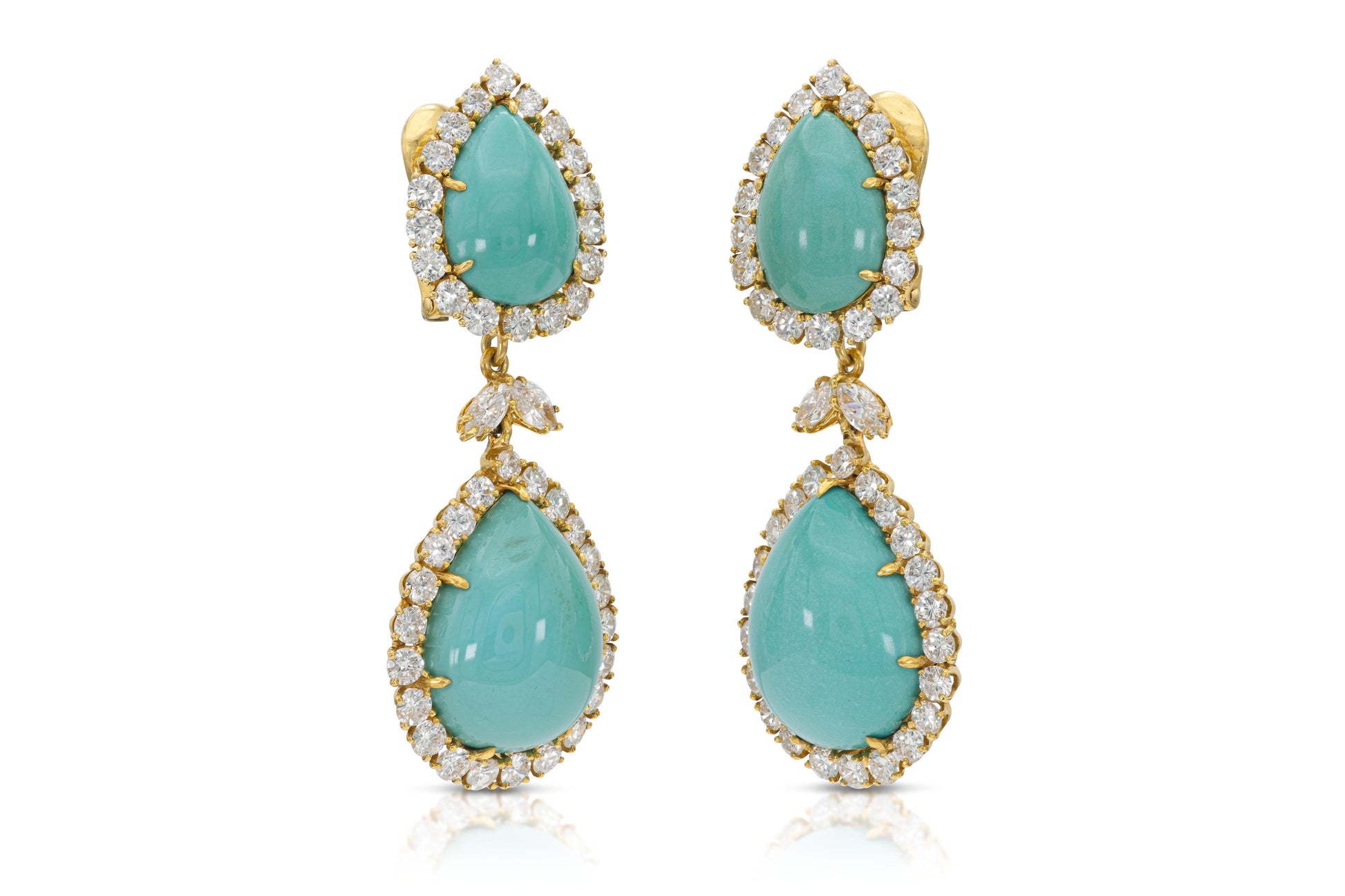 Vintage 1970s David Webb Turquoise and Diamond Detachable Dangle Earrings