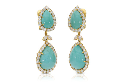 Vintage 1970s David Webb Turquoise and Diamond Detachable Dangle Earrings