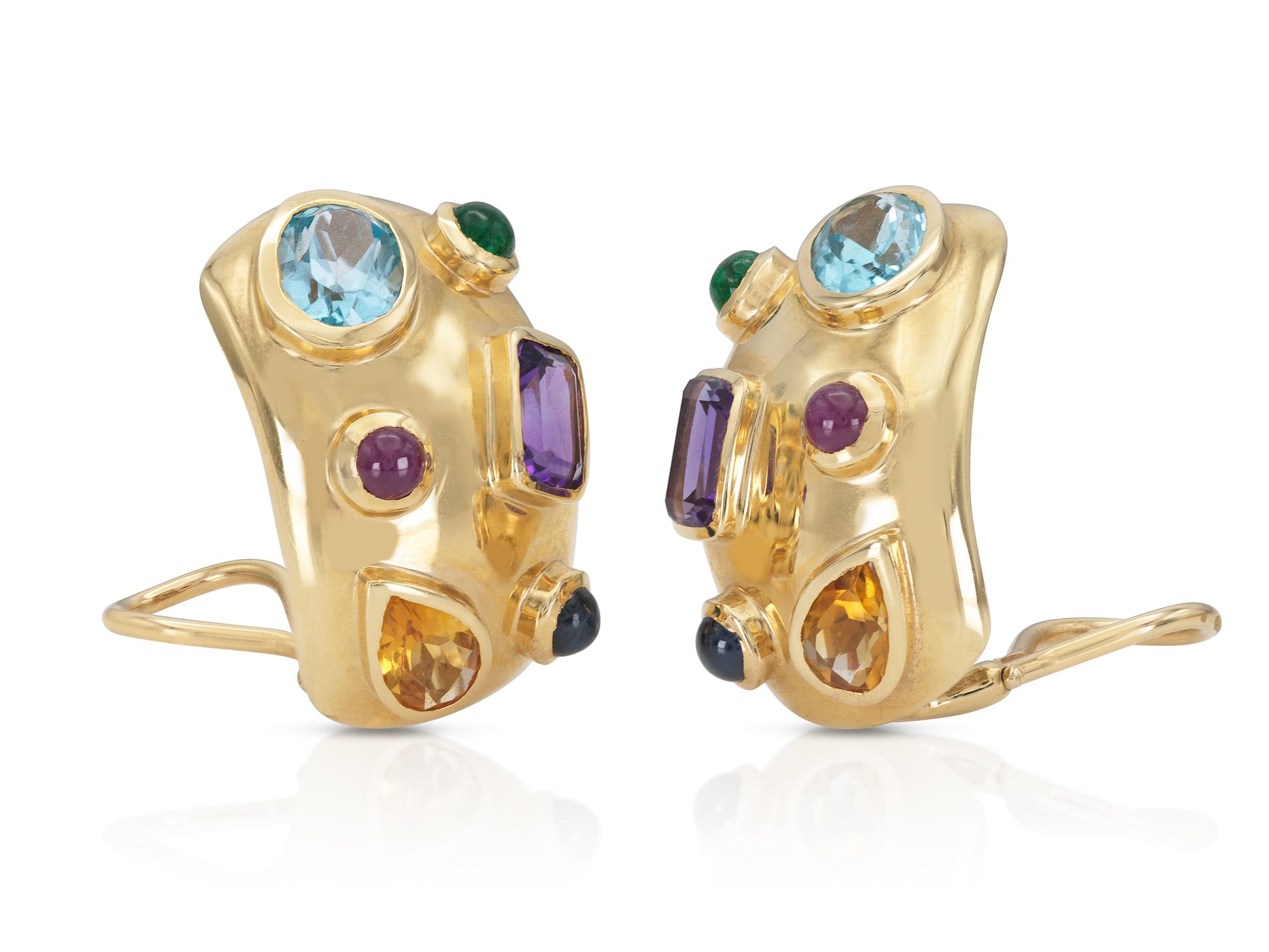 Vintage 1980s Multi-Gem Gold Earrings