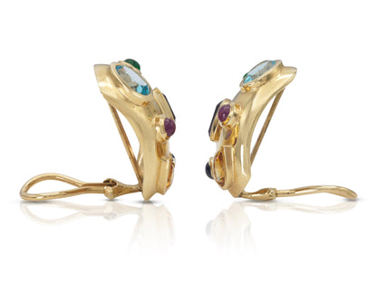 Vintage 1980s Multi-Gem Gold Earrings