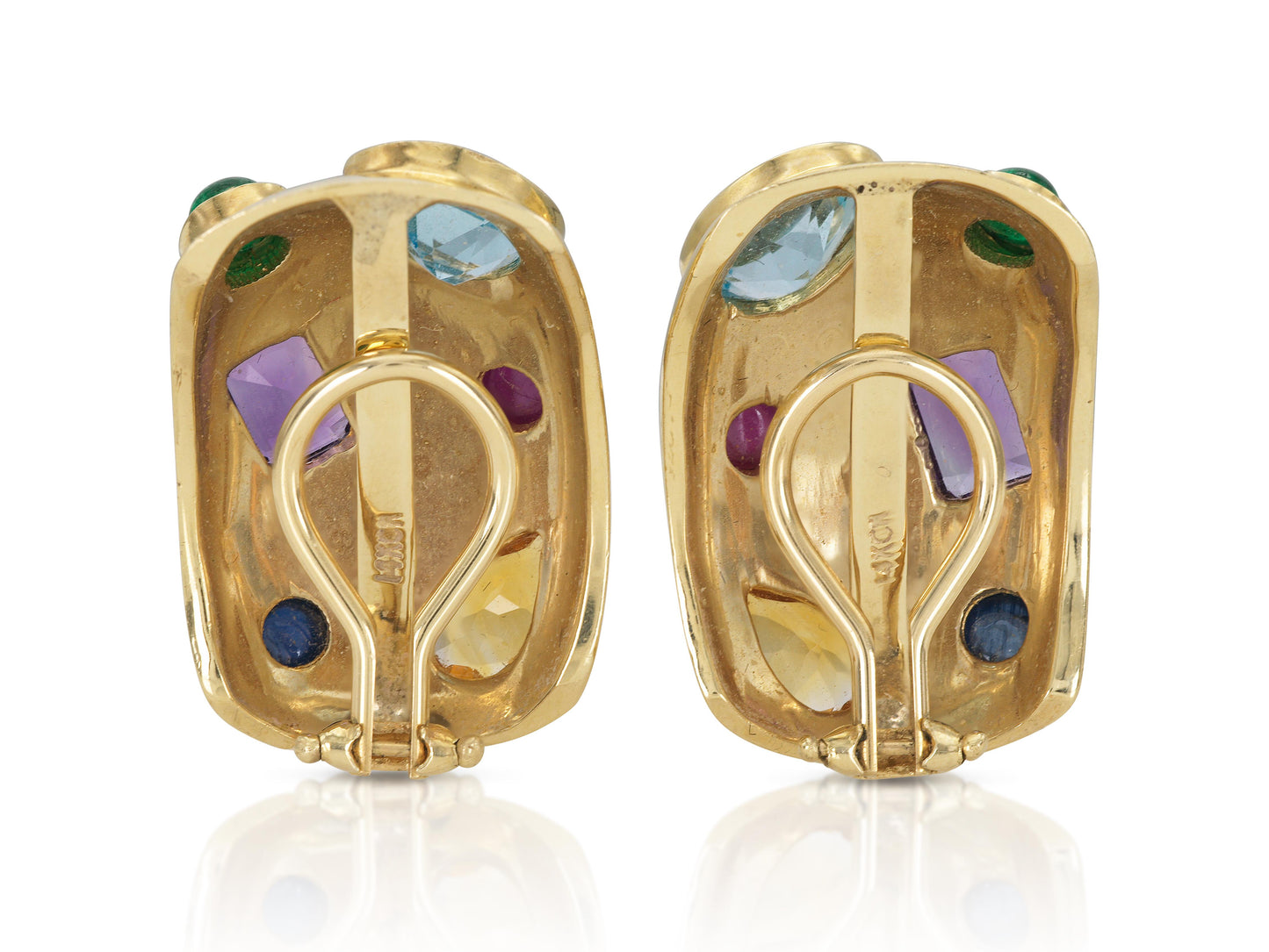 Vintage 1980s Multi-Gem Gold Earrings