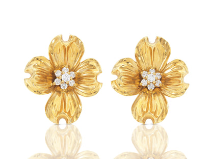 Vintage 1970s Gold Clover Earrings with Diamonds