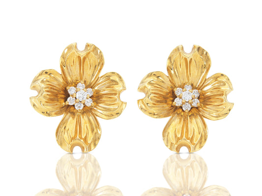Vintage 1970s Gold Clover Earrings with Diamonds