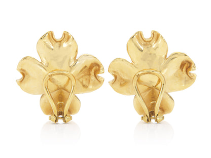 Vintage 1970s Gold Clover Earrings with Diamonds