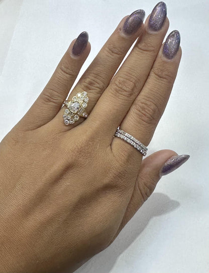 Vintage 1980s 2.50 Carat Mixed Cut Diamonds Navette Ring