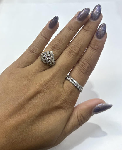 Vintage 1970s 2.10 Carat Baguette and Round Cut Diamonds Ring