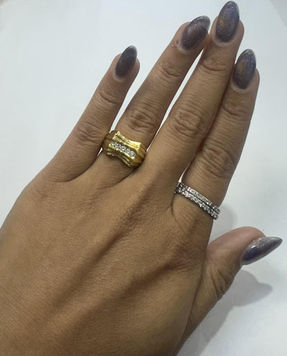 Vintage 1980s Gold Indented Dome Ring with Diamonds