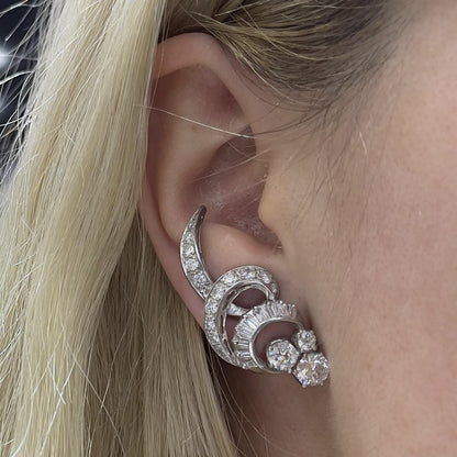 Vintage 1950s 6.00 Carat Diamond Spiral Climber Earrings