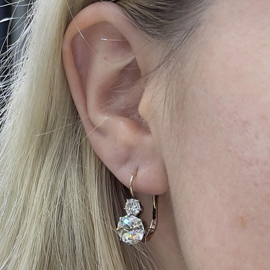 6.30 Carat Old European Cut Diamond Drop Earrings