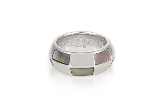 Mauboussin White Gold and Gray Mother of Pearl Checkerboard Ring