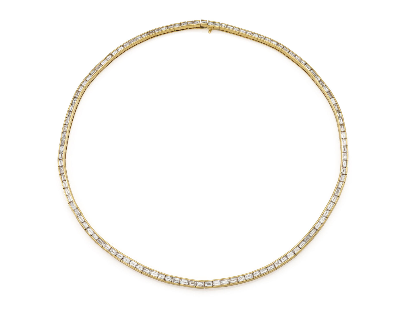 Vintage 1980s 15.00 Carat Baguette Cut Diamond Tennis Necklace