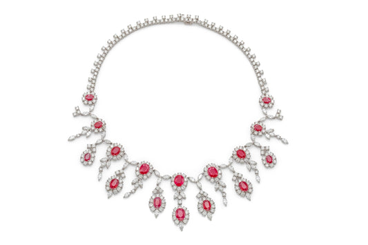 38.52 Carat Oval Rubies and 39.26 Carat Diamonds Necklace