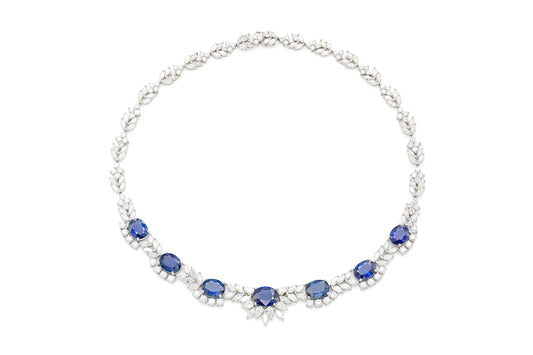 27.83 Carat Oval Cut Sapphires and 25.04 Carat Diamonds Necklace