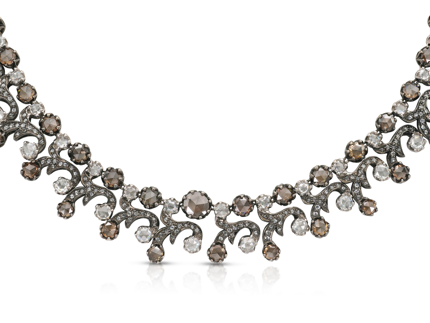 29.50 Carat Rose Cut Brown and White Diamond Necklace