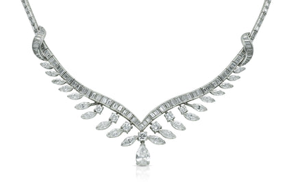 Vintage 1950s 21.50 Carat Multi-Cut Diamond Pear Drop Necklace