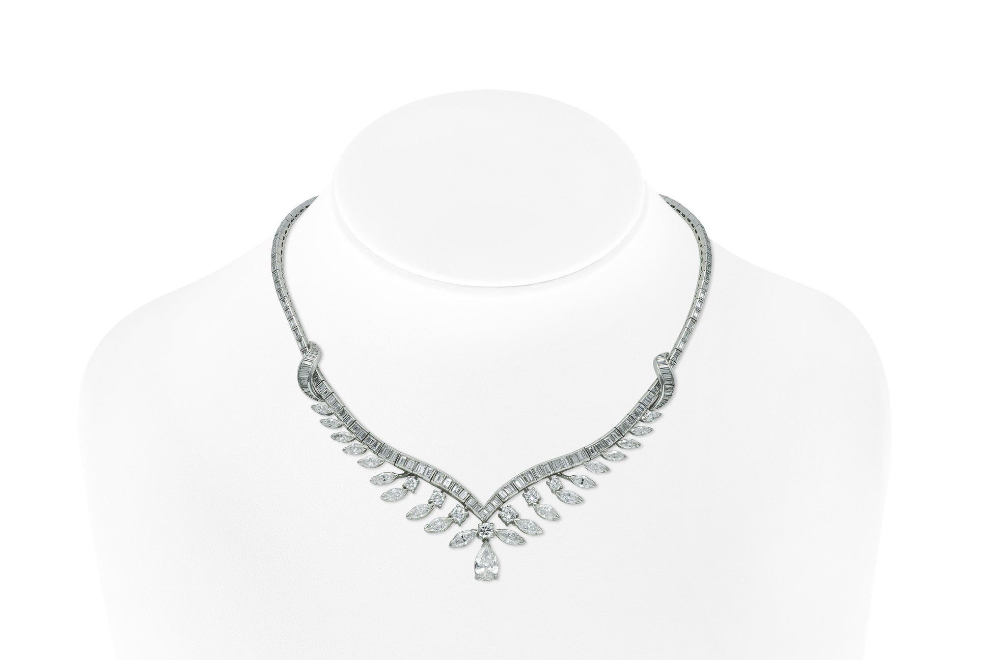 Vintage 1950s 21.50 Carat Multi-Cut Diamond Pear Drop Necklace