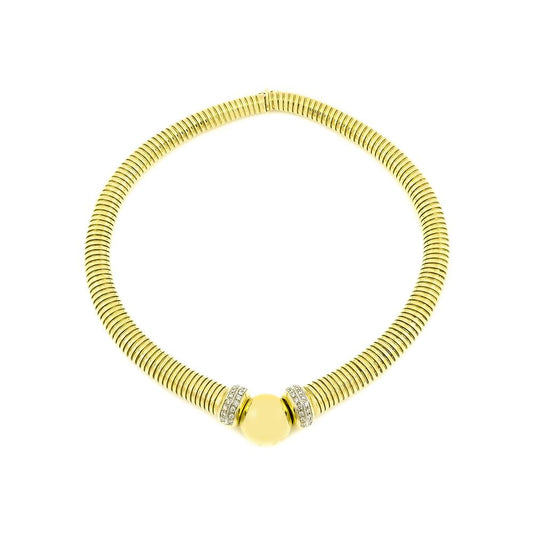 Vintage 1970s Yellow Gold Tubogas Necklace with Diamonds