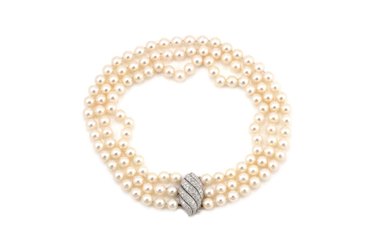 Vintage 1970s David Webb Pearl Choker with Diamonds