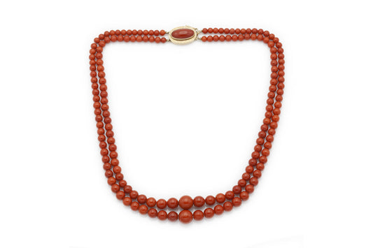Antique Victorian Double Strand Coral Beads Necklace