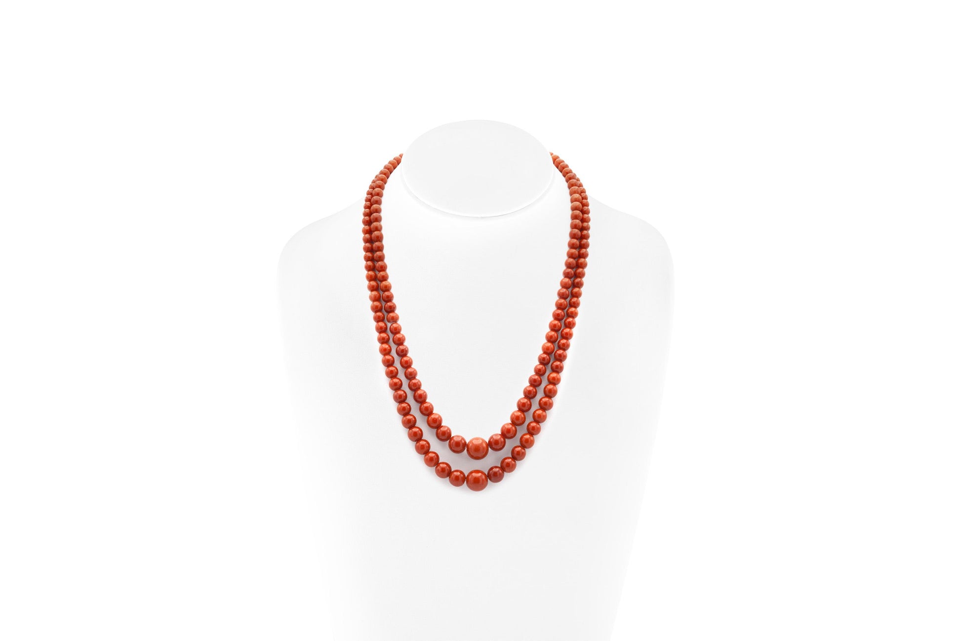 Antique Victorian Double Strand Coral Beads Necklace