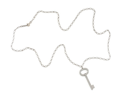 Tiffany & Co. Diamond Oval Key Pendant Necklace