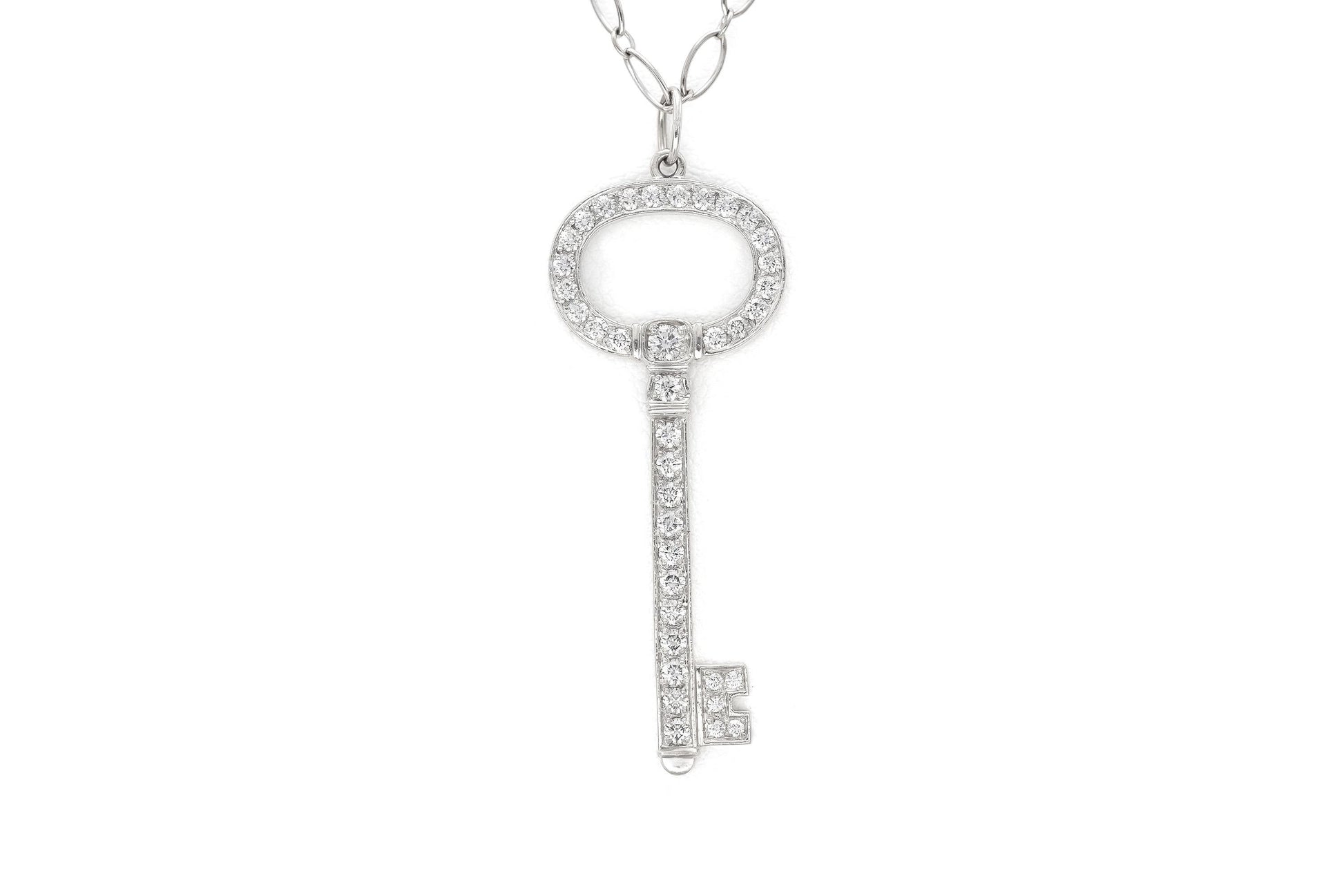 Tiffany & Co. Diamond Oval Key Pendant Necklace