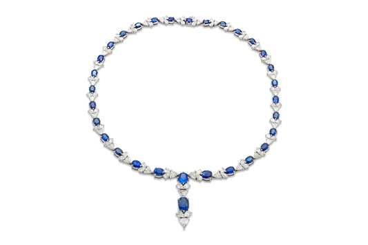 32.00 Carat Oval Cut Sapphires and 26.00 Carat Diamonds Necklace