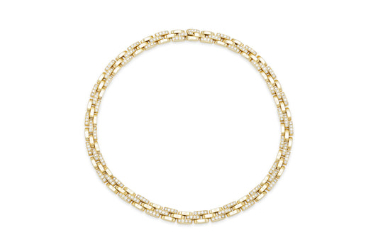 Cartier Three Row Maillon Panthere Necklace with Alternating Diamond Links